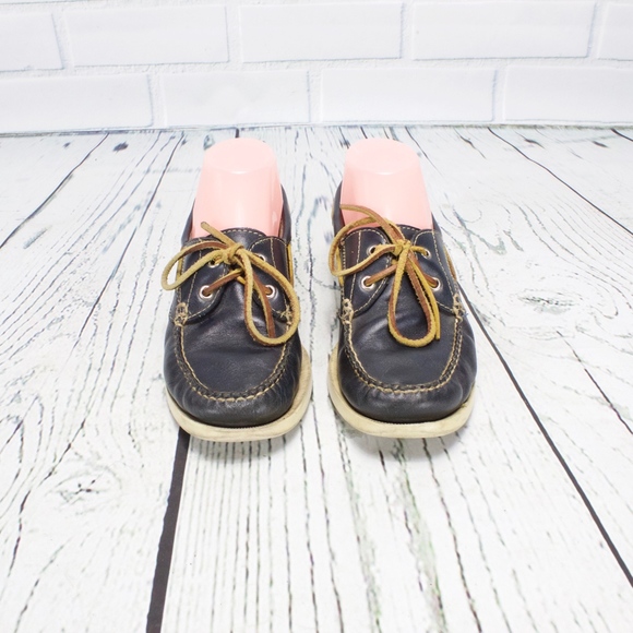 LL Bean Signature Blue Leather Boat Shoes Size 7 - Picture 3 of 8